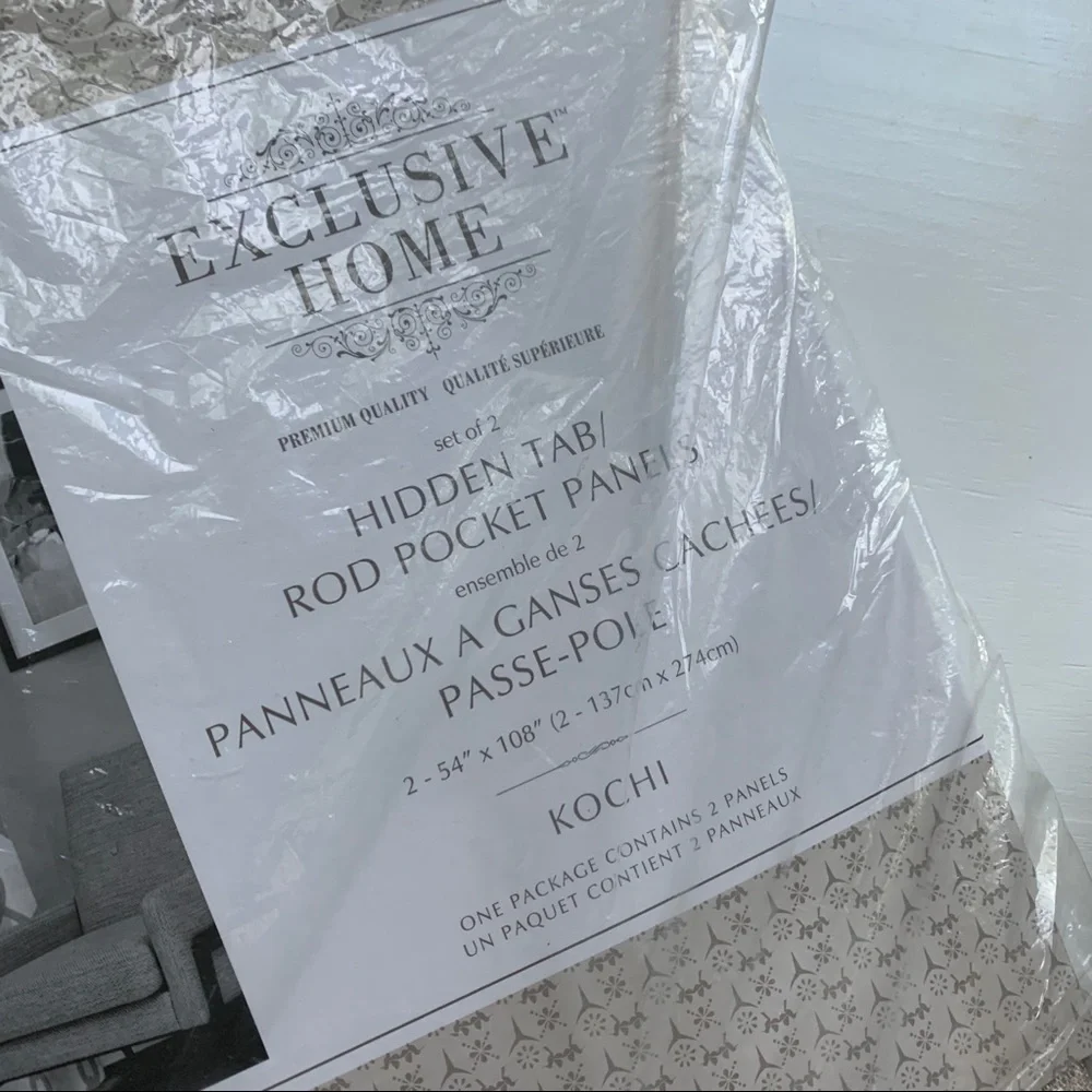 2 Plant City Kochi Beige Rod Pocket Curtain Panels Semi Sheer 54 x 108 NEW